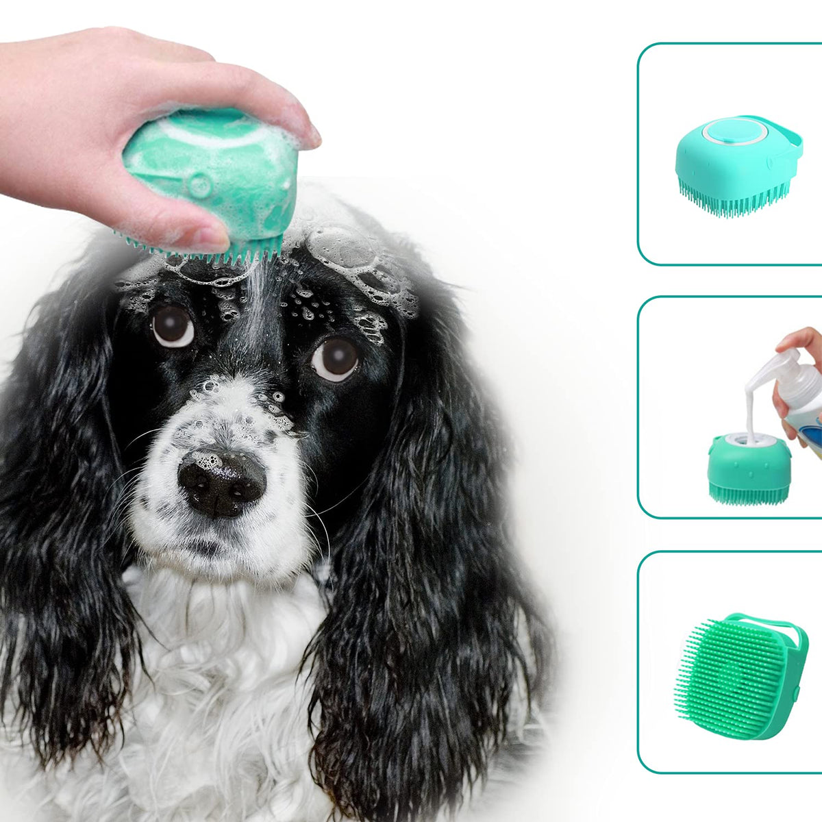 Pet Grooming Bath Massage Brush with Soap and Shampoo Dispenser Soft Silicone Bristle for Long Short Haired Dogs Cats Shower (Yellow)