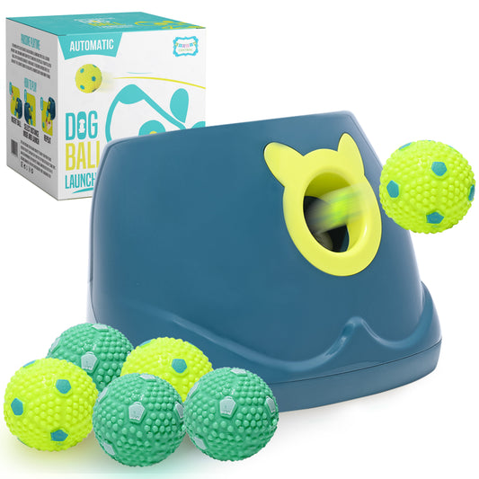 Automatic Dog Ball Launcher - Interactive Fetch Machine for Small to Medium Dogs with 6 Latex Balls and Dual Power Supply